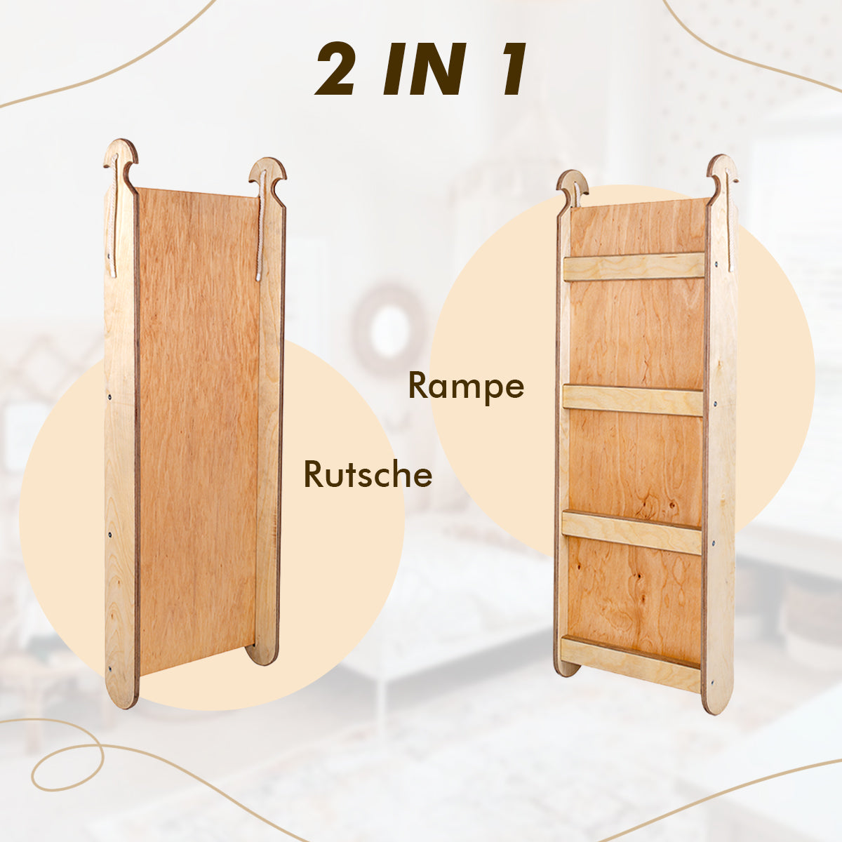 4in1 Montessori Klettergerüst Set: Kletterdreieck mit Rutsche, Kletterbogen mit Kissen, für Kinder 1-7 Jahre – Beige-3