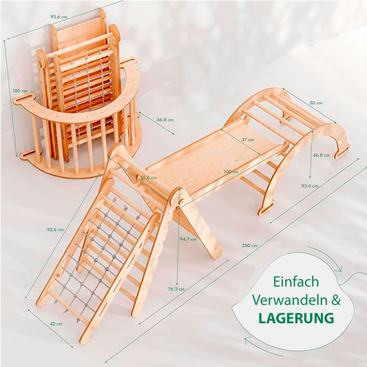 4in1 Montessori Klettergerüst Set: Kletterdreieck mit Rutsche, Kletterbogen mit Kissen, für Kinder 1-7 Jahre – Beige-1