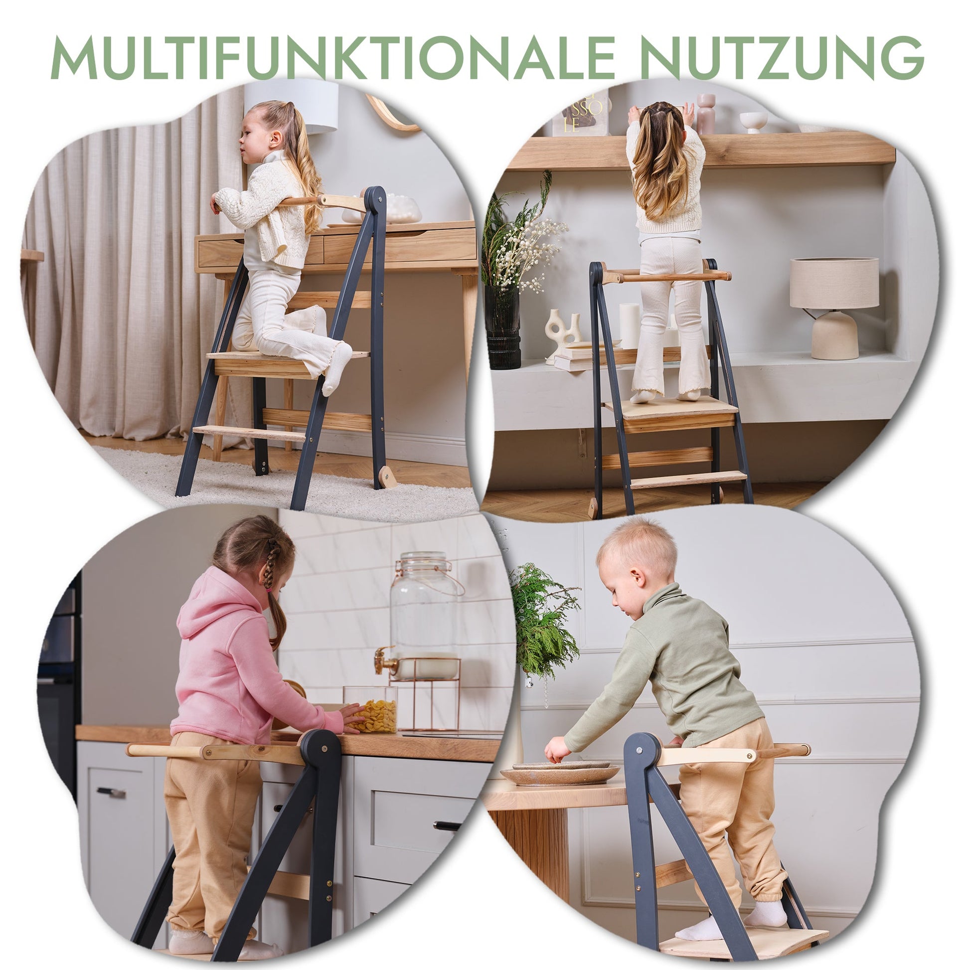 Holz Lernleiter Montessori: Hocker für Kinder - Graphit-4