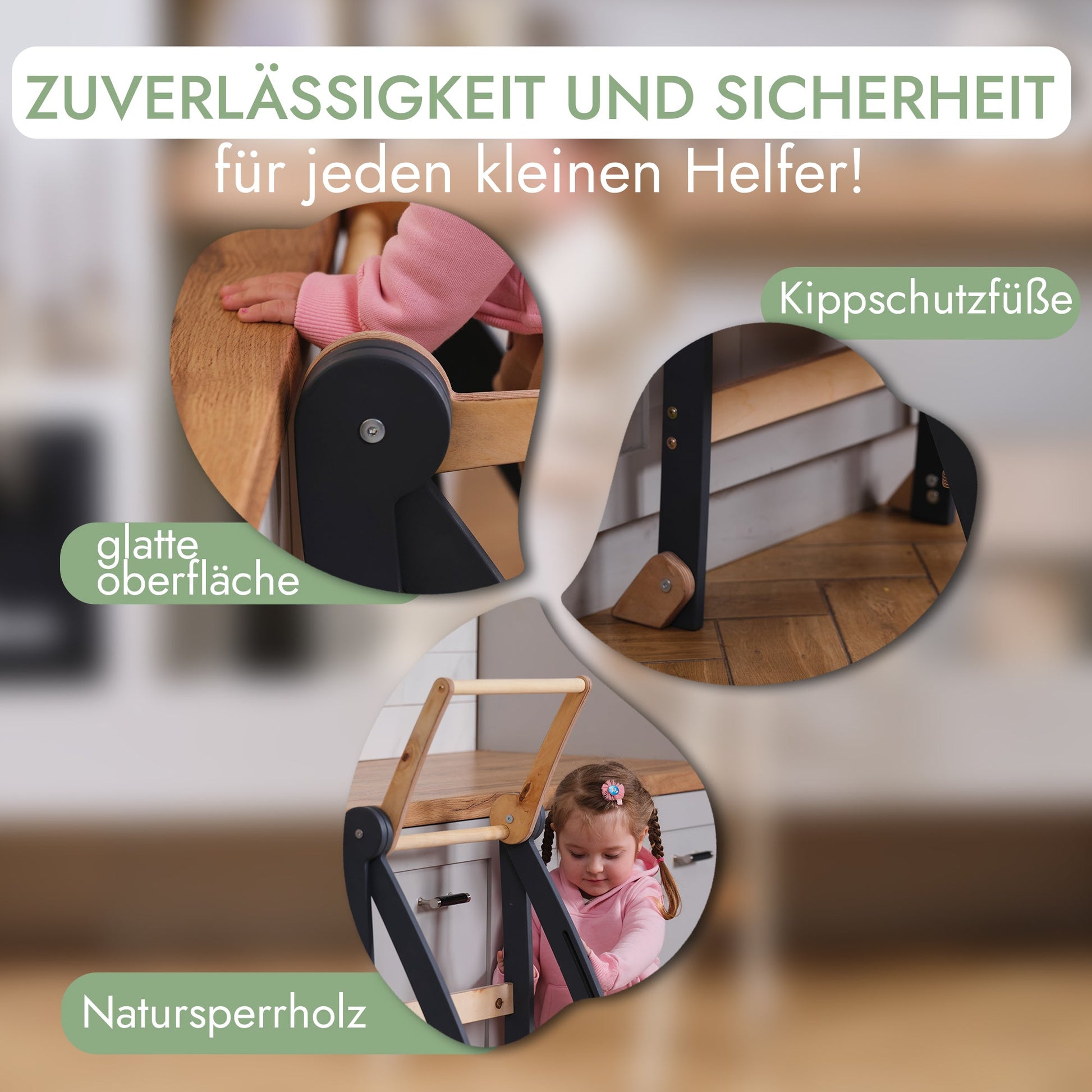 Holz Lernleiter Montessori: Hocker für Kinder - Graphit-2