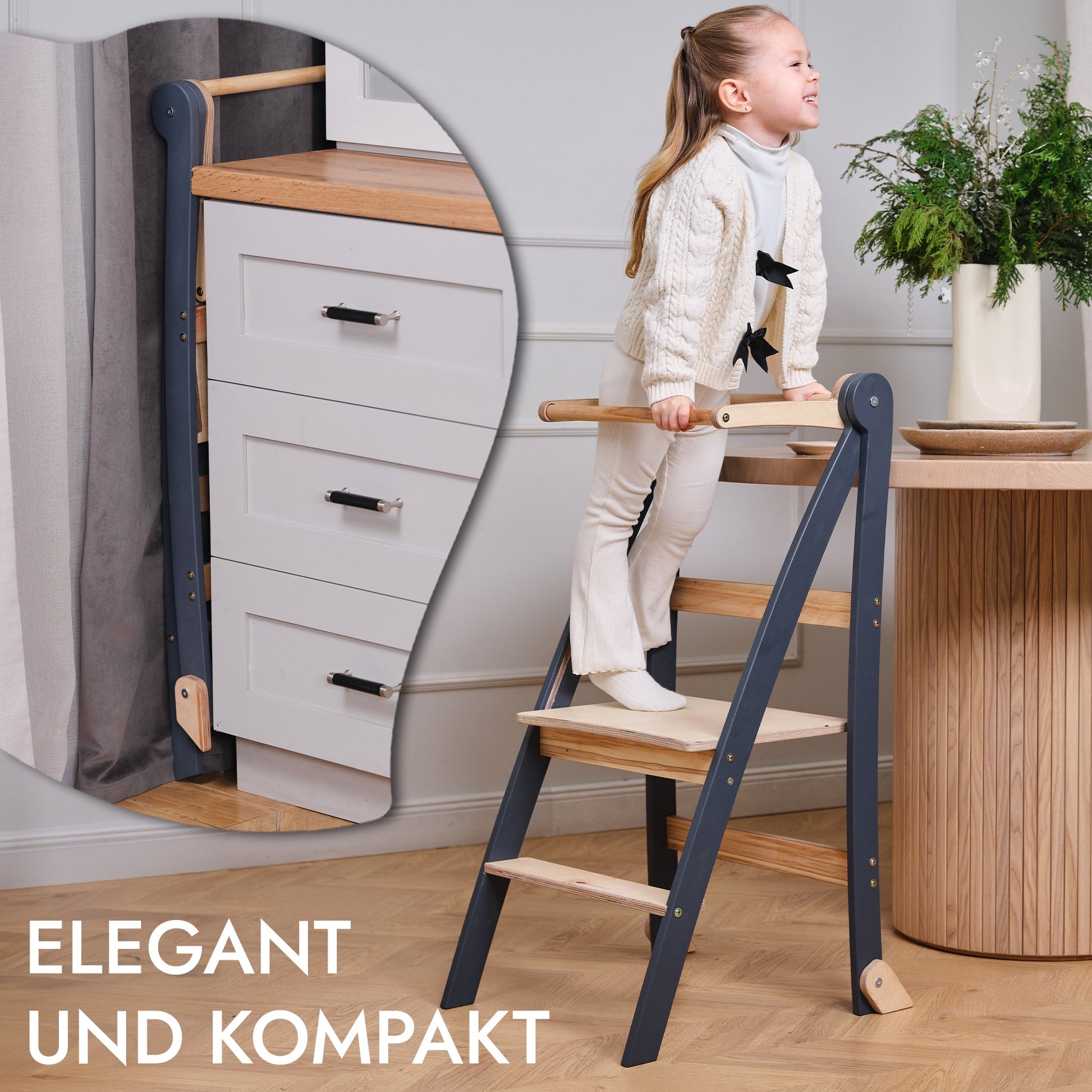 Holz Lernleiter Montessori: Hocker für Kinder - Graphit-3
