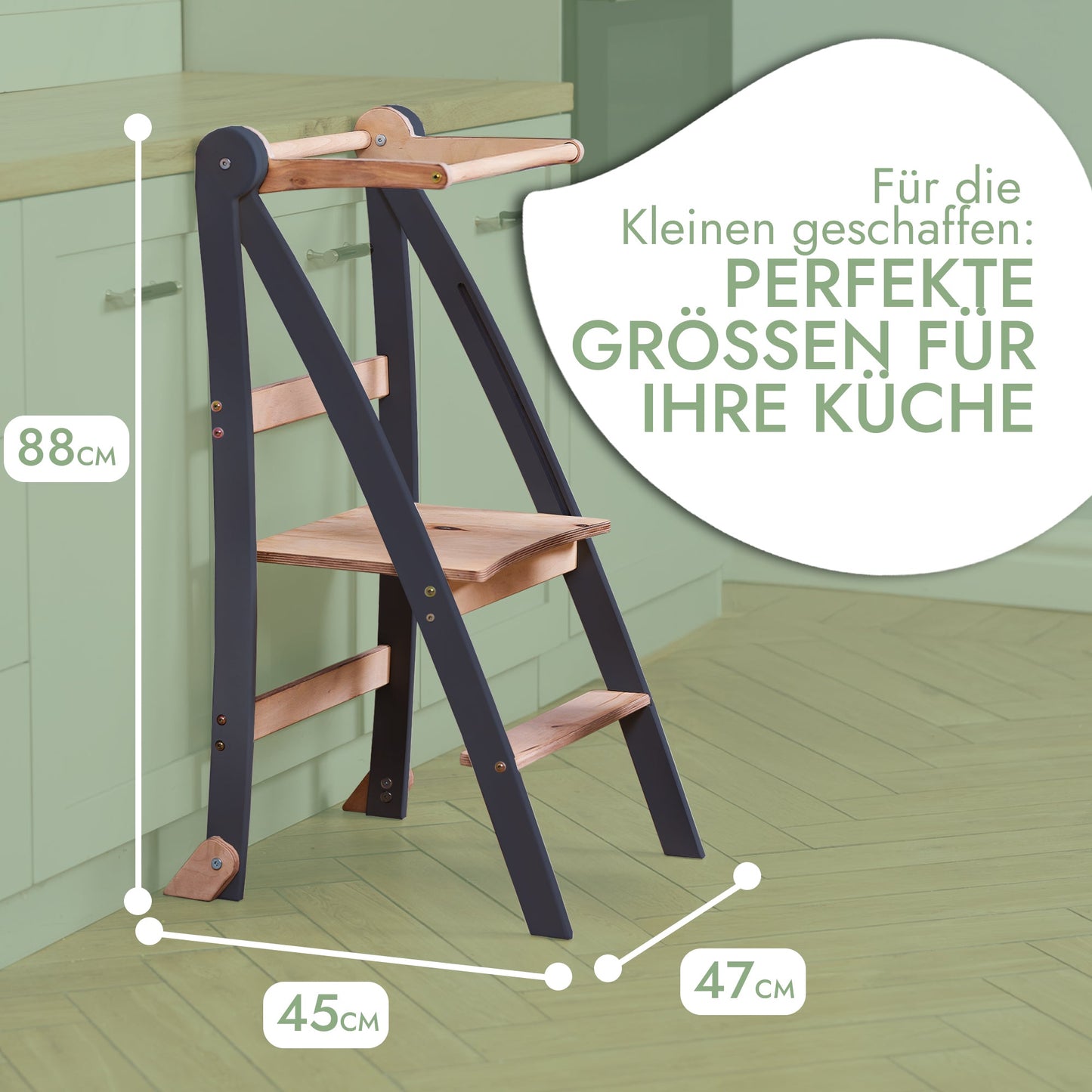 Holz Lernleiter Montessori: Hocker für Kinder - Graphit-1
